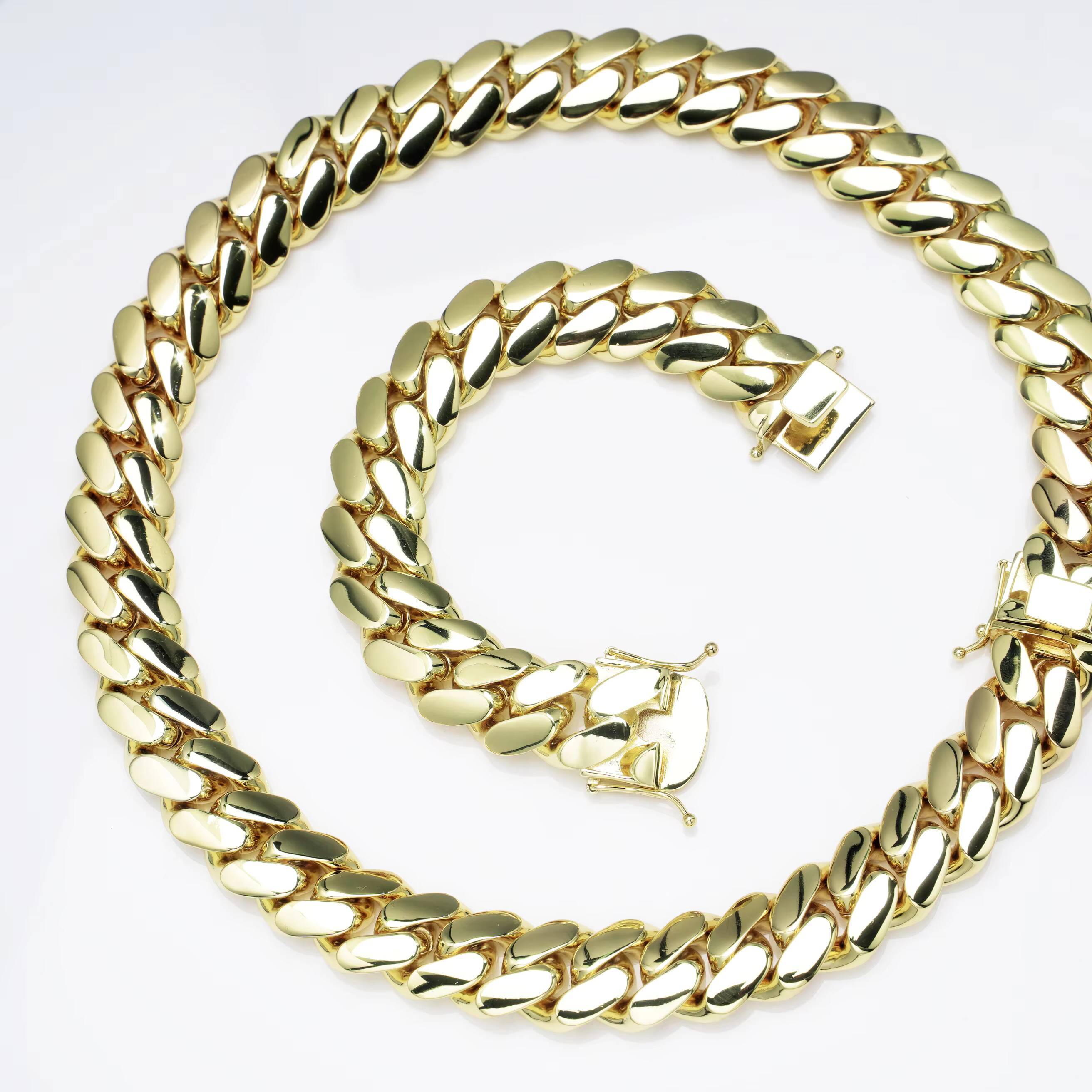 Miami Cuban Chain moissanite chain necklace 10k 14k Gold cuban link chain fashion jewelry necklaces