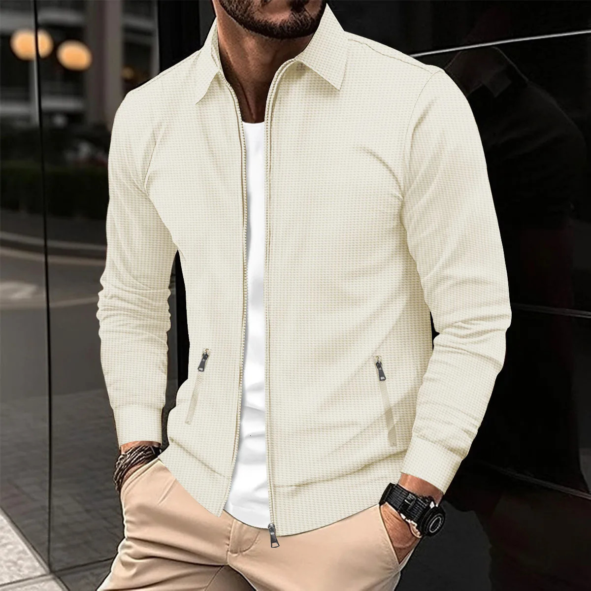 2025 Mens Solid Color Spring And Autumn Season Youth Fug Zipper Pocket Lapel slim Cardigan Mens Jacket 250829