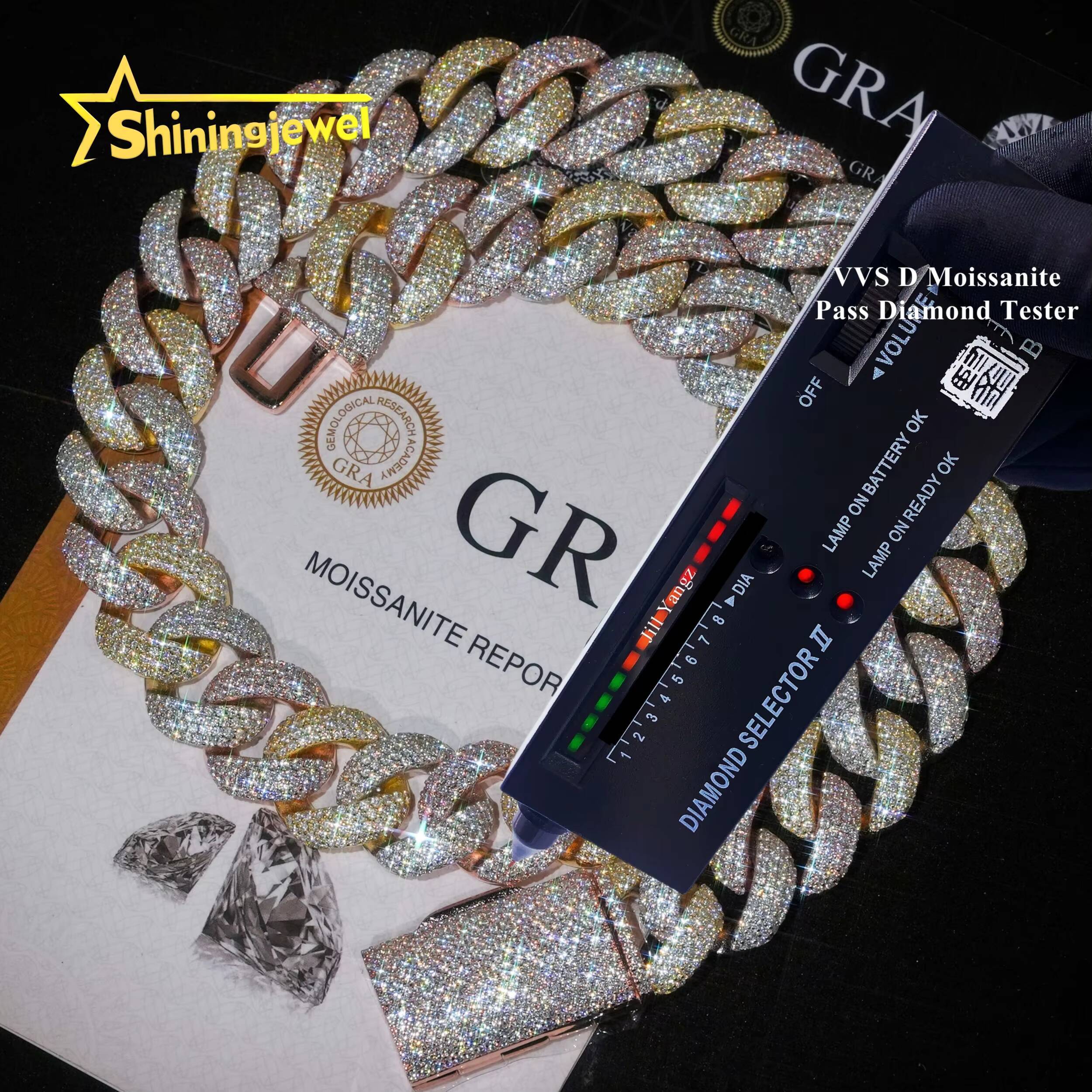 Rainbow Plated 20mm Cuban Links 3 Tone Plated Top Quality Chunky Heavy Rapper Jewelry Iced Out Moissanite Diamond Cuban Chain