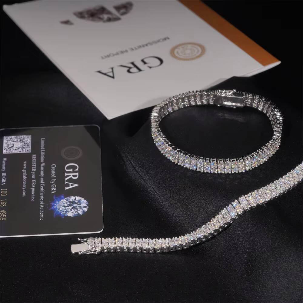 Hot Sale 925 Silver Tennis Chain Bracelet High Jewelry with Two Row Moissanite Diamond Tester Verified