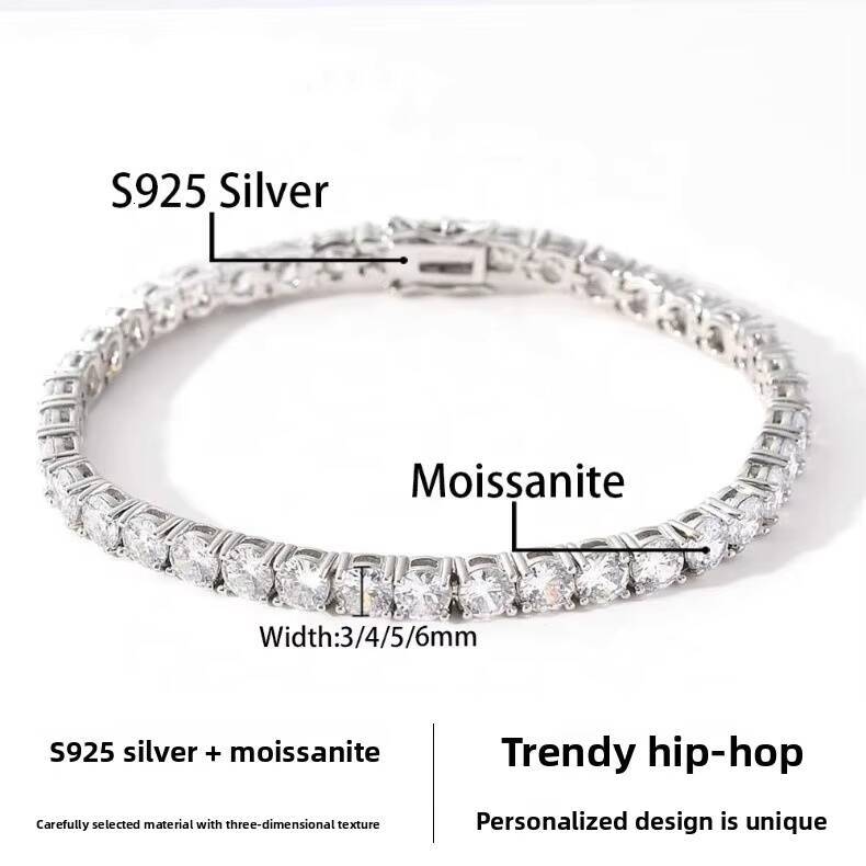 Hip Hop Moissanite Diamond Tennis Bracelet for Men Fashion Chain Link Bracelets Women 925 Sterling Silver Bracelet Wholesale