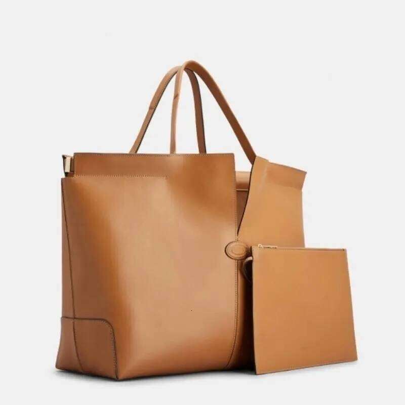 Large Capacity Women's Leather Tote Simple Versatile Single Shoulder Business Commute Bucket Bag For Autumn/Wint