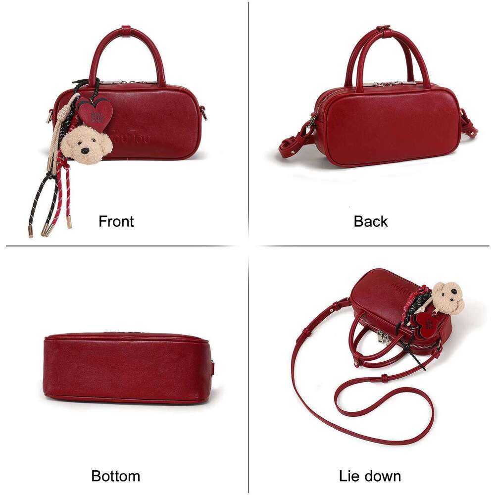 TOUTOU Boston Bowling Bag Imitation Plant Tanning Autumn Single Shoulder Handheld Crossbody Mini Purse For Women Christmas Gift