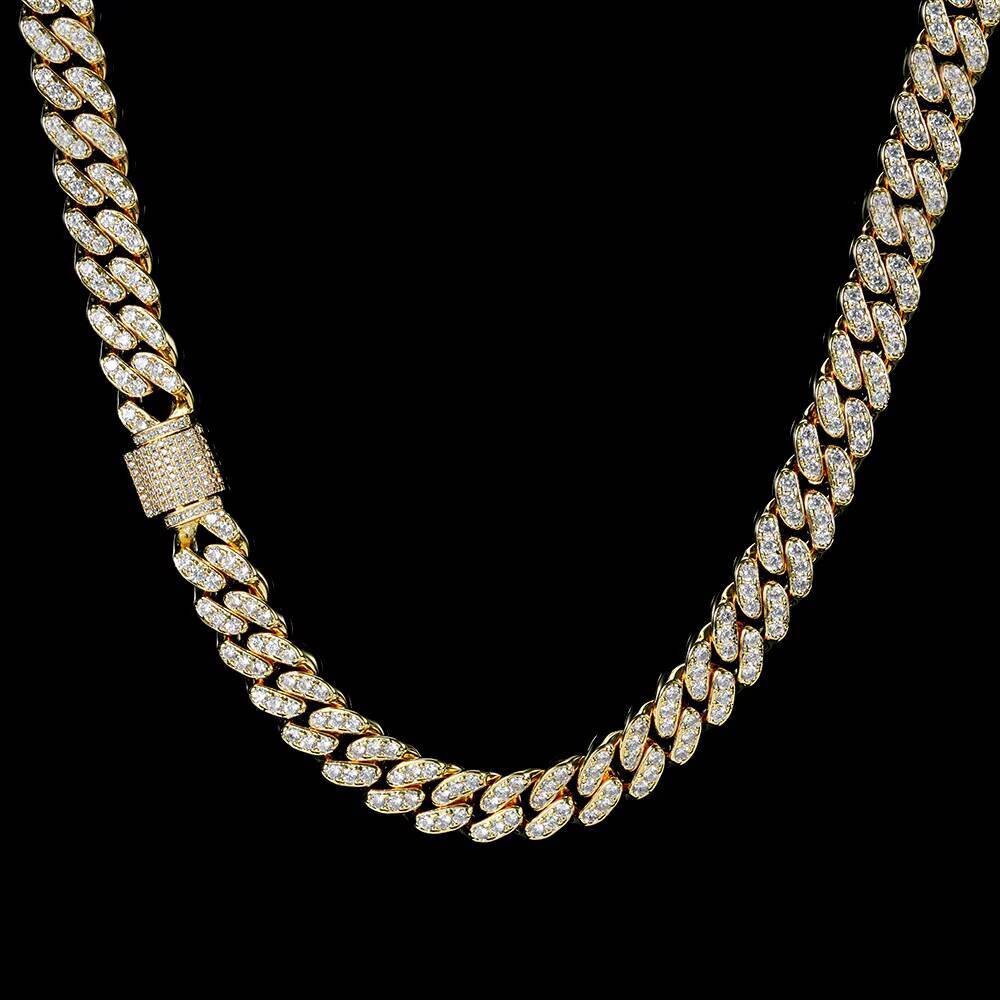 Hip Hop Iced Out 12mm CZ Cuban Link Chain Personalized Lock Clasp Miami Cuban Choker Necklace