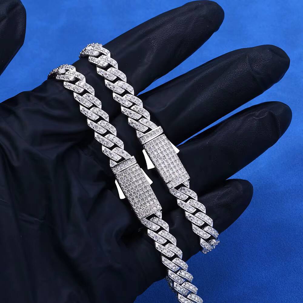 Fine Jewelry Pass Diamond Tester Iced Out Prong Setting Vvs Moissanite 8mm Cuban 925 Sterling Silver Cuban Link Chain Necklace