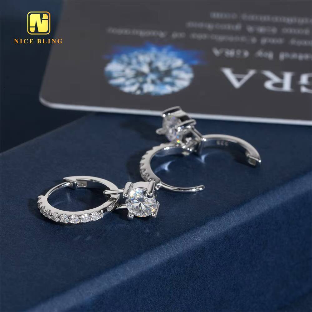 Factory Direct Hoop Earrings Ready Stock GRA Cheap Price Fine Quality Moissanite Stud Earring for Women Moissanite Jewelry