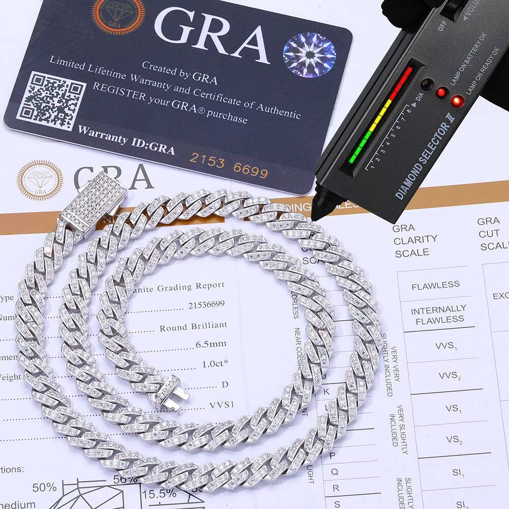 Fine Jewelry Pass Diamond Tester Iced Out Prong Setting Vvs Moissanite 8mm Cuban 925 Sterling Silver Cuban Link Chain Necklace