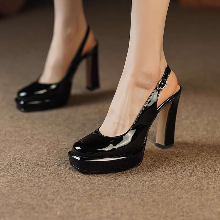 Waterproof Platform High Heels Women Thick Heel 2025 Spring Designer Shoe Summer New Closed-Toe Sandals Patent Leather Apricot Women's Shoes