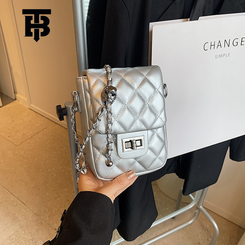 TB BHULAMTE Silver Mini Women's Vertical Handbag New Fashionable High End Quilted Chain Phone Bag Designer Luxury Summer Shoulder Cross Bag Free 