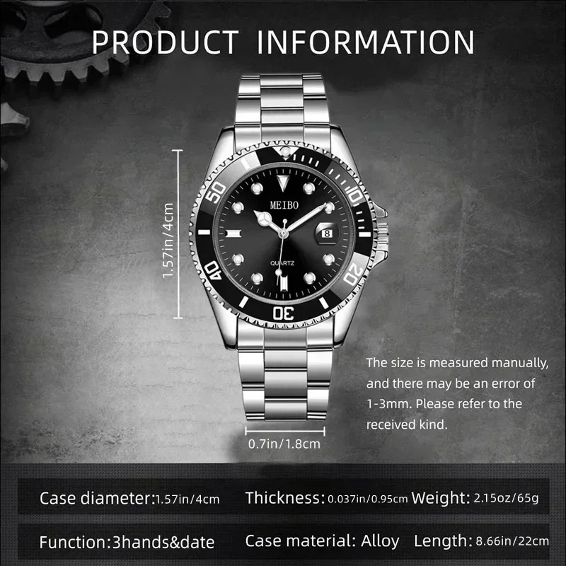 1pc Men Silver Stainless Steel Water Proof Automatic Luminous Rotatable Bezel Mens Watches 250901