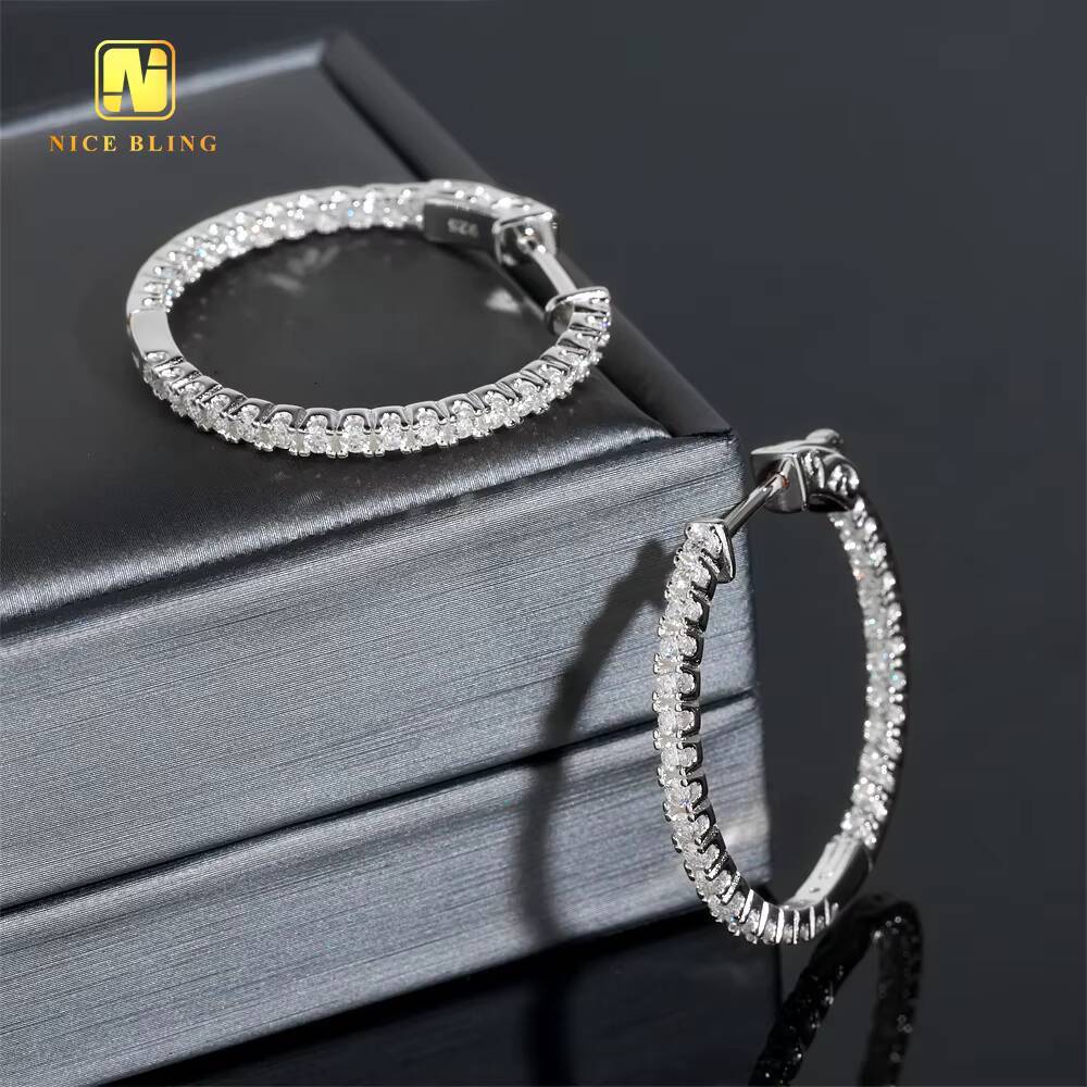 Factory Price Big Hoop Iced Out Moissanite Earrings 925 Sterling Silver Moissanite Diamond Hoop Earrings Women