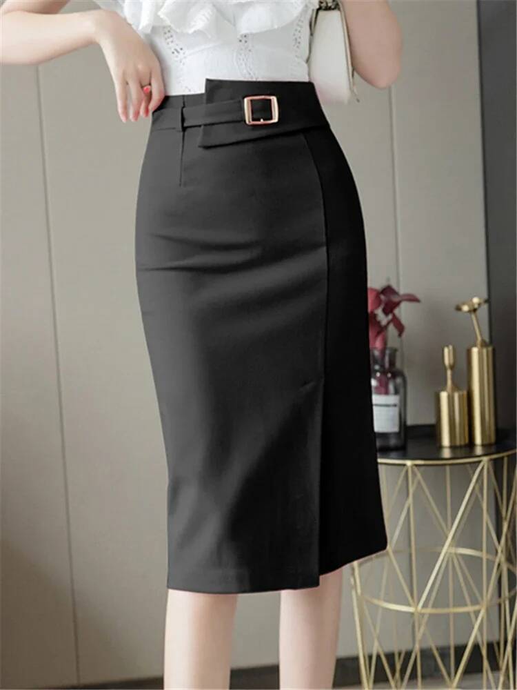 Seoulish Spring Summer Buttons Women's Wrap Midi 2025 New High Waist Workwear Front Split Sheath Pencil Skirts Female dongdumaoyi