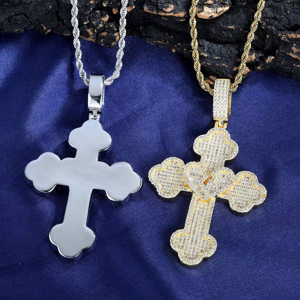 ESKEEM Hip Hop Jewelry S925 Silver White Gold Cross Pendant Iced Out VVS Moissanite Pass Diamond Tester Cross Charm Pendant