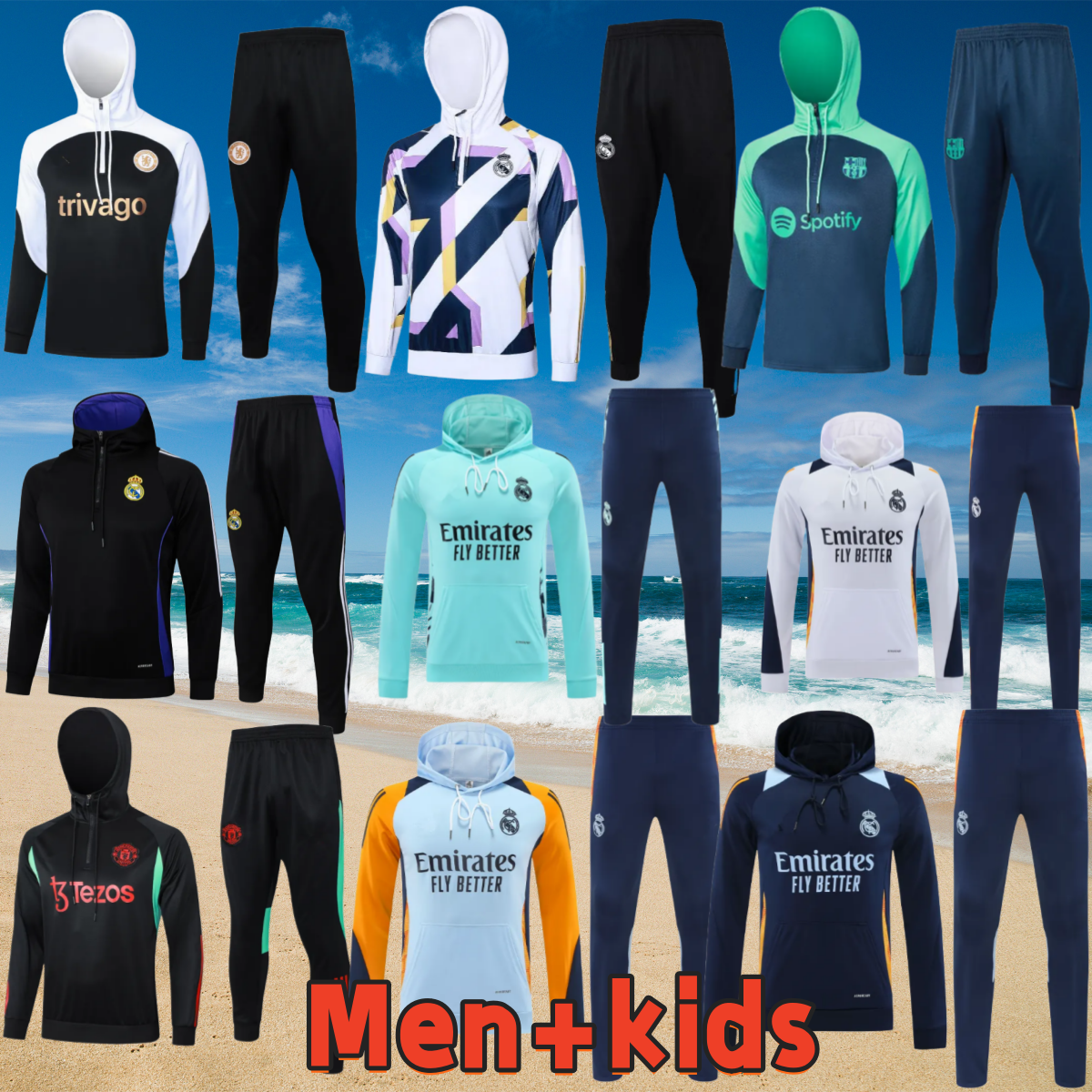 kids hooded Soccer Tracksuits Sets madrids TRACKSUIT Mbappe BELLINGHAM VINI JR men and kids football kit chandal survetement madrides TRAINING suit soccer jacket