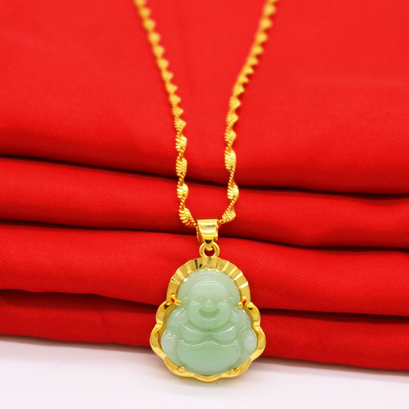 Durable new Vietnamese gold jewelry gold inlaid jade Guanyin Buddha Pendant Necklace for men and women 250818