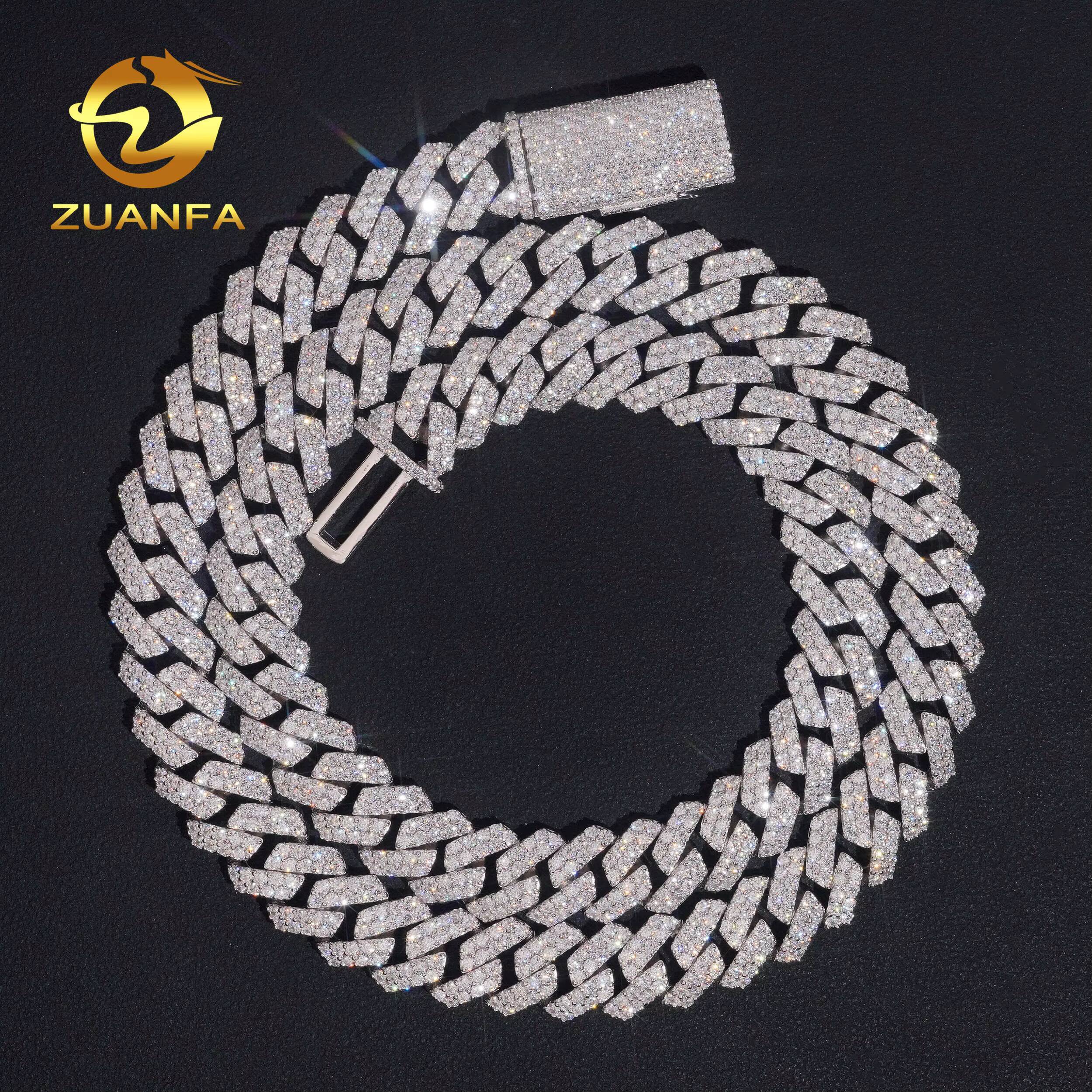 Luxury Fashion Hip Hop Jewelry Men Cuban Necklace Sterling Silver 925 D Color VVS Moissanite Diamond 12MM Cuban Link Chain