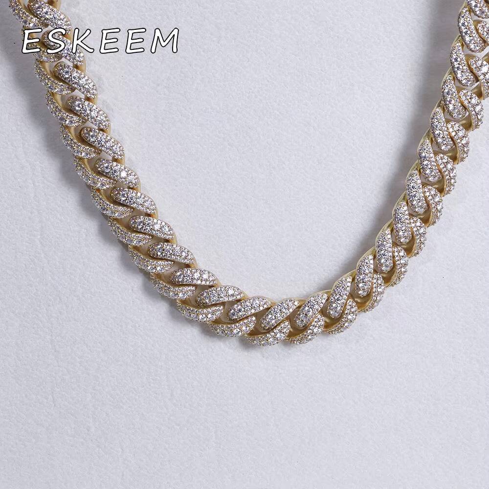 Hip Hop Jewelry 15mm Three Row Diamond Cuban Link Chain Personalized Custom 925 Silver Moissanite Cuban Necklace for Women
