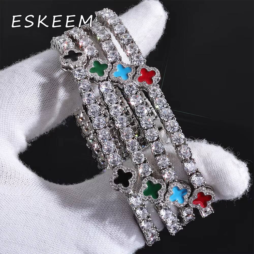 New Arrival 925 Sterling Silver Hip Hop VVS Moissanite Bracelet 4mm Clover Tennis Chain Gift for Men Women Jewelry