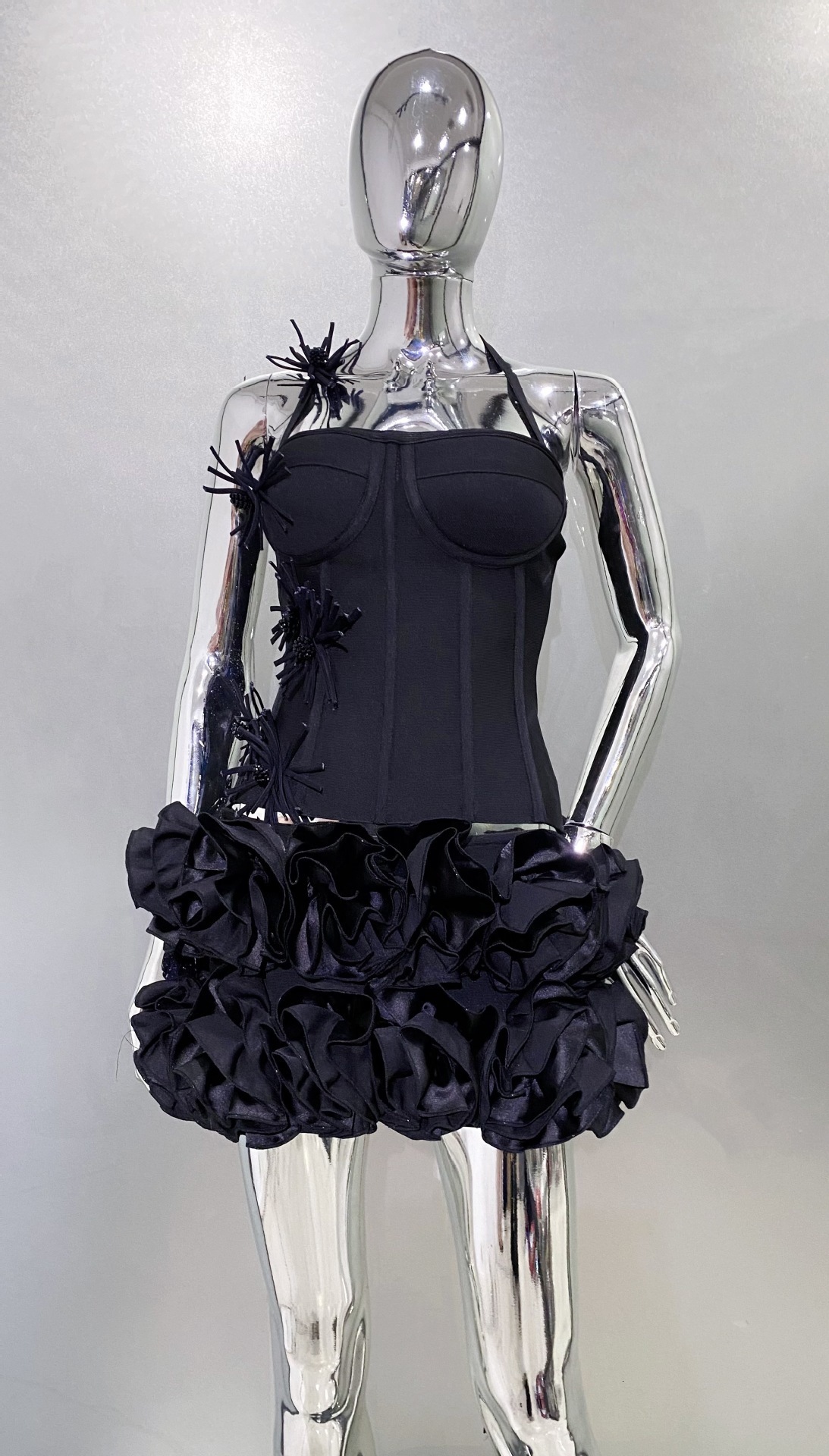 Halter Neck Top Flower Bud Short Skirt Set Fashion Hot Party Island Vacation Bandage Dress 250106