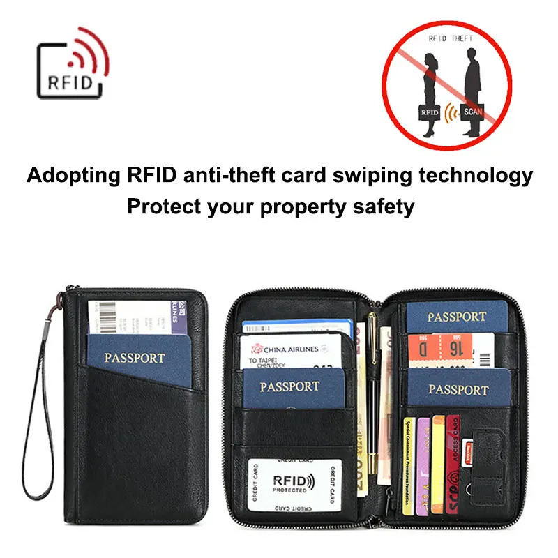 Travel Passport Clip Wallet Women and Men Multifunctional PU Leather Card Holde RFID Anti Theft Swiping Wallets Storage Bag250901ww