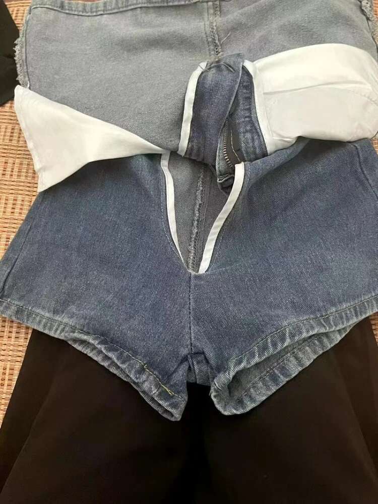 Summer 2025 Korean style niche design slim fit high waisted flared denim short design designer women's riot proof exposed buttocks skirt5