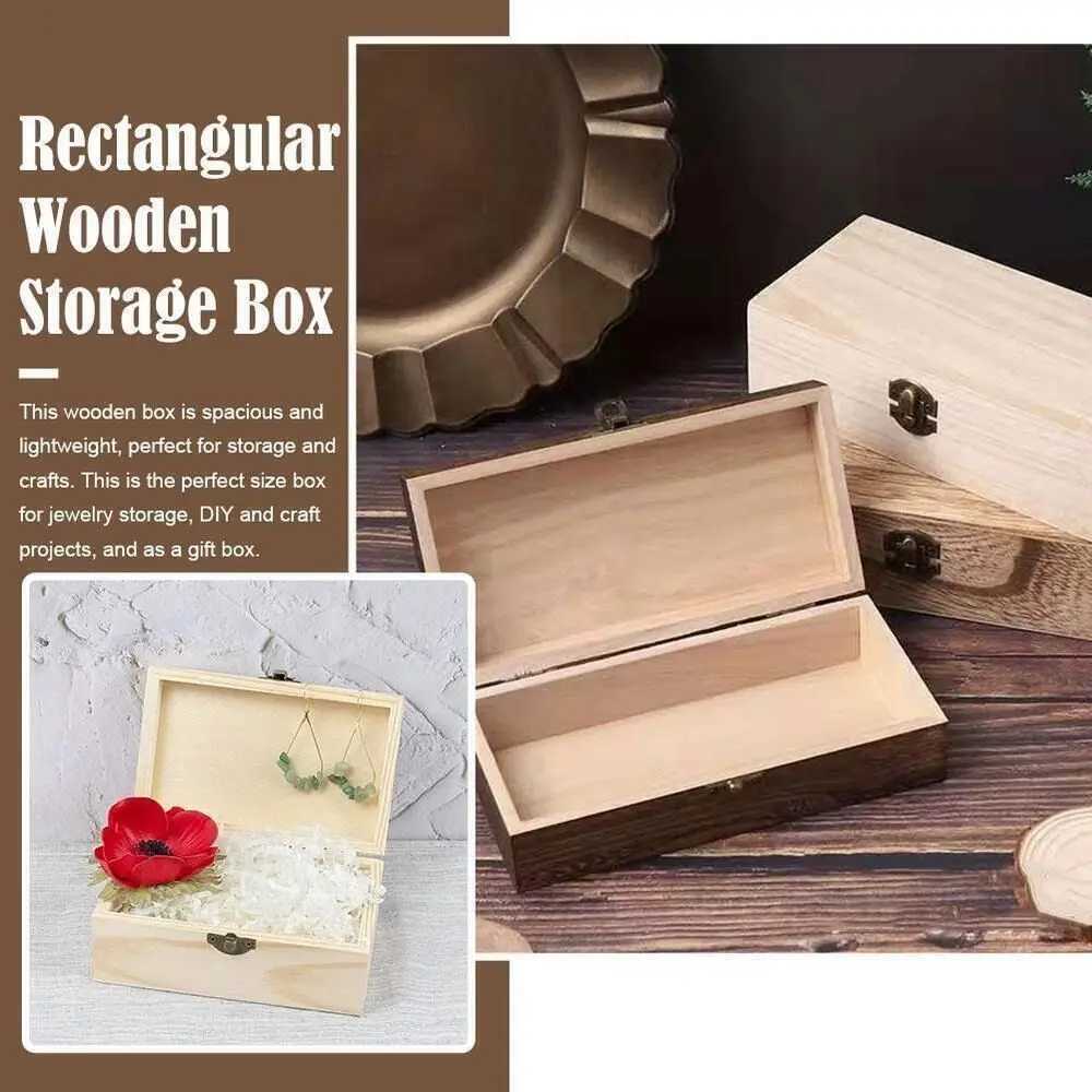 High Quality Wooden Rectangular Wooden Box Vintage Flip Lid Craft Box Pine Treasure Chest Storage GBuChaJia
