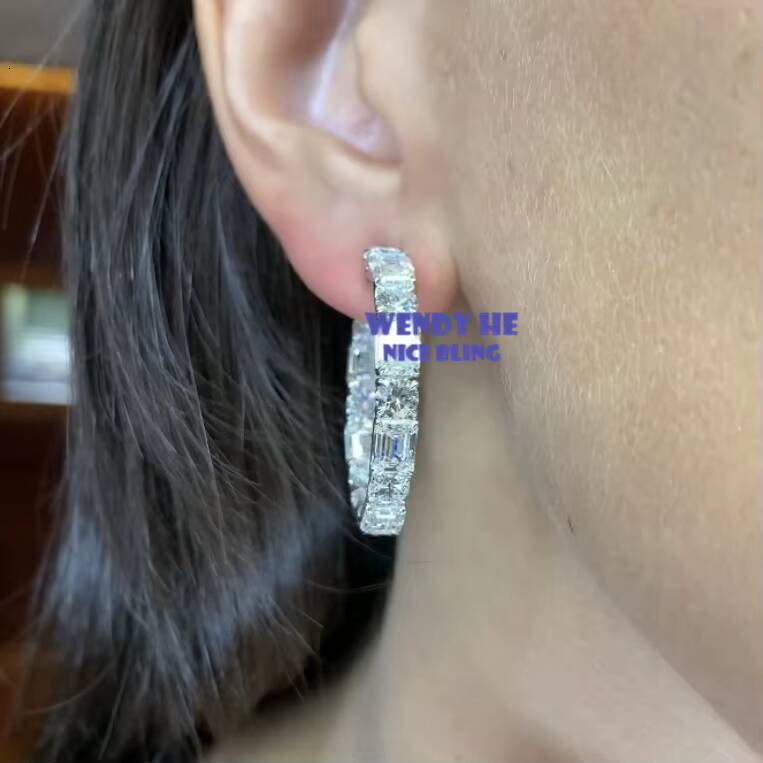 Luxury Design S925 Sterling Silver Moissanite Diamond Earrings Women Fashion Jewelry Hoop Earrings