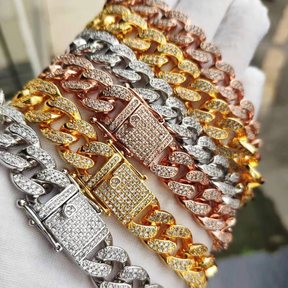 Hiphop Choker Necklace 12MM Wide Iced Out Micro Pave Lab Diamond Miami Cuban Link Chain Necklace for Unisex