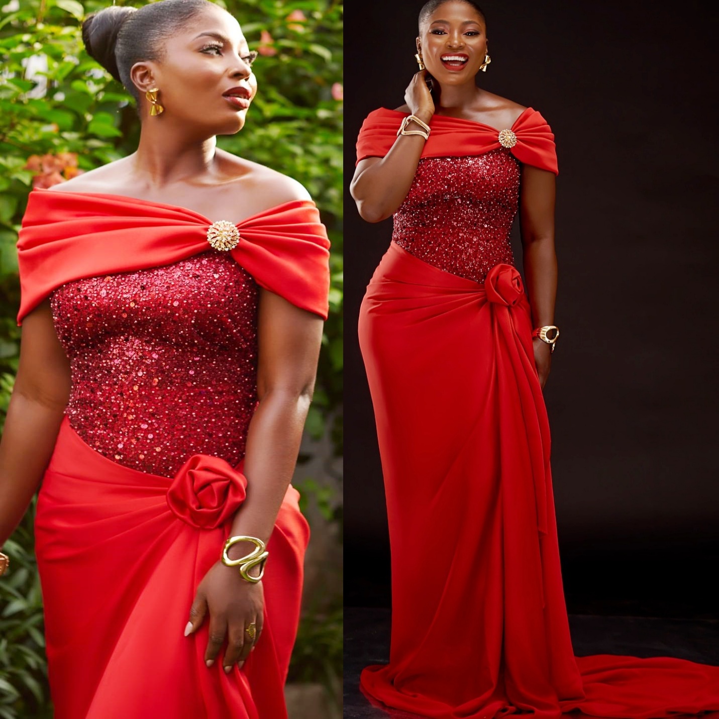 Aso Ebi Sheath Red Prom Dresses 2025 Sequined Crystals Satin Portrait Evening Formal Party Second Birthday Engagement Gowns Plus Size Dress For Specia