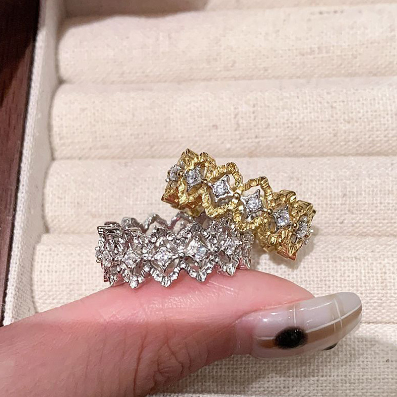 Luxury Brand Designer Jewelry Xiaohongshu Hot-Selling Hollow Lace Edge Ring For Women 2025 New Ancient Gold-Plated Silver Ring One Piece Dropshipping