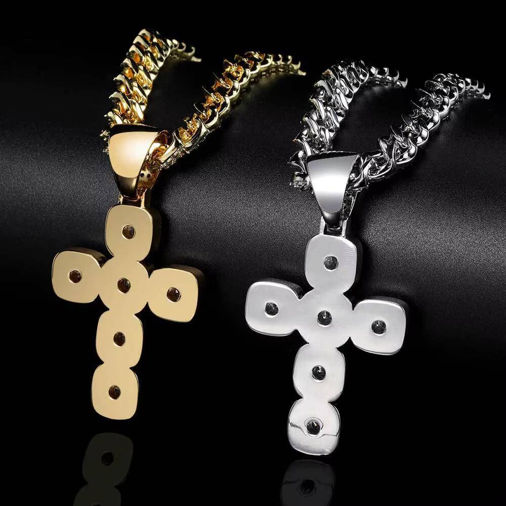 Men Bling Hip Hop Pendant Jewelry 18k Gold Plated Iced Out CZ Charms Baguette Cross Pendant Necklace