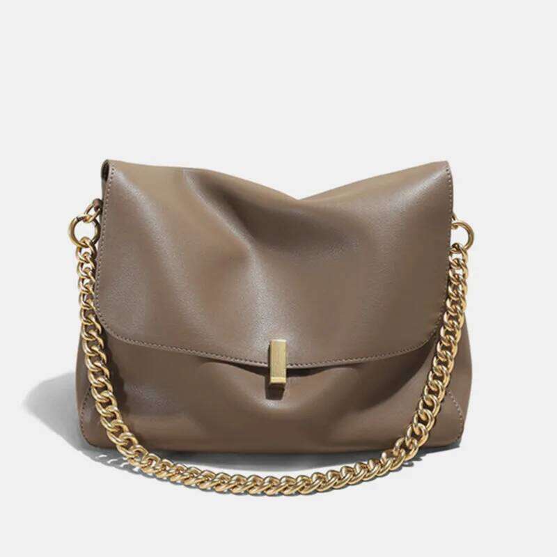 Burminsa Cowhide Genuine Leather Large Chain Shoulder For Women 2025 Designer Messenger Satchel Soft Work Ladies Handbags