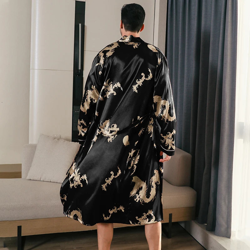 Pajama mens spring and autumn silk thin style oversized pajamas long sleeved bathrobes ice silk bathrobes home clothing summer250831ww
