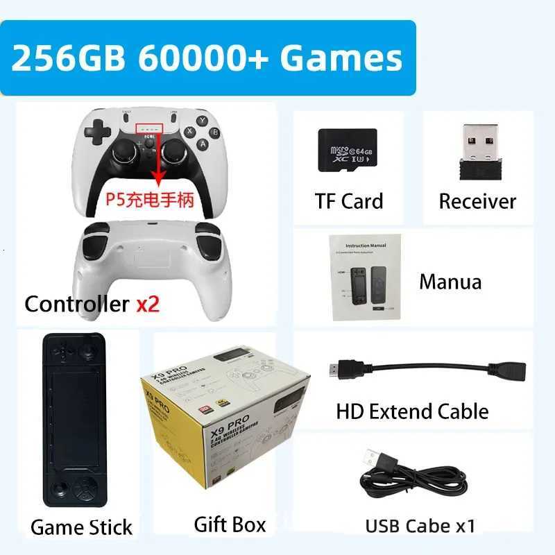 Charge Controller X9 Pro Retro 4K 3D Game Stick TV HD Video Game Console 905X3 Chip 256G 60000 Games For PS1PSPSFCN64 D250901