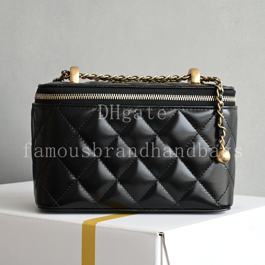 Designer Vanity Case 17CM Mirror Quality Makeup Bag Calfskin Leather Women Shoulder Bag With Box 24C19C