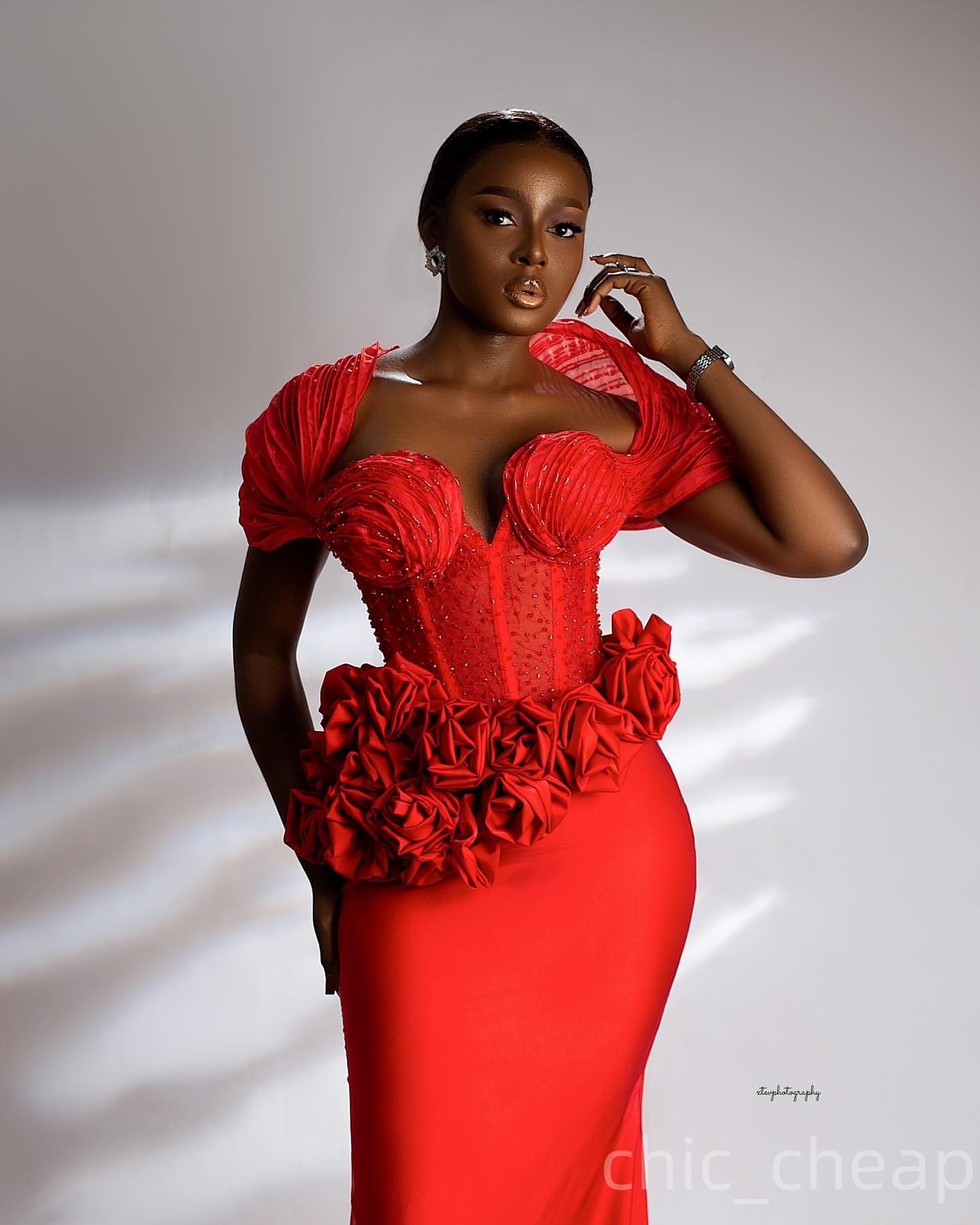 Aso Ebi Red Mermaid Prom Dresses 2025 Beaded Flowers Portrait Evening Formal Party Second Birthday Engagement Gowns Plus Size Dress For Special Occasi