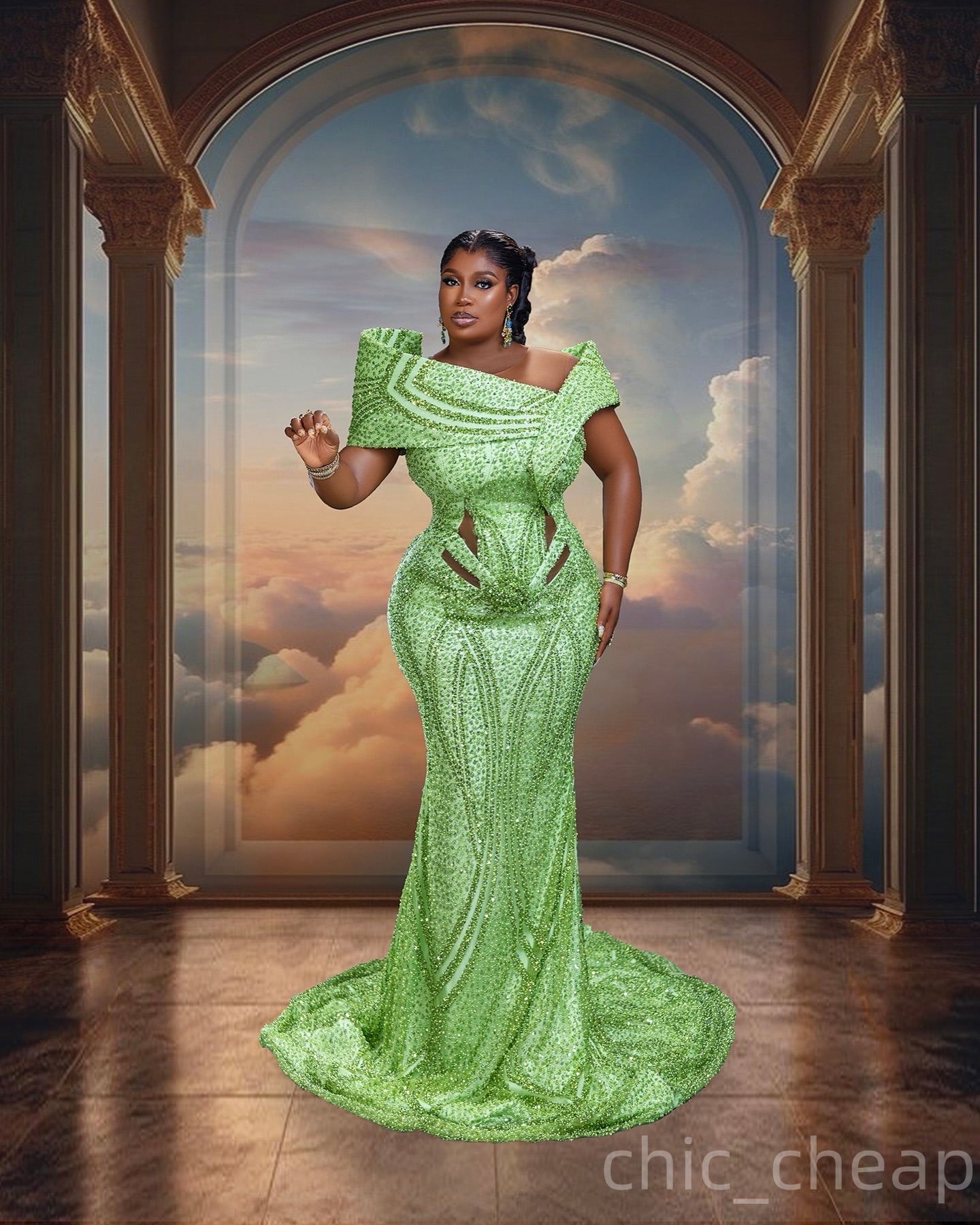 Aso Ebi Kelly Green Mermaid Prom Dresses 2025 Sheer Neck Sequined Evening Formal Party Second Birthday Engagement Gowns Plus Size Dress For Special Oc