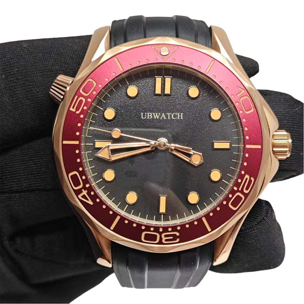 42MM Y1 Automatic Hardlex Glass Mens Watches Red Black Personalized Dive Man Wristwatches With Rubber Strap