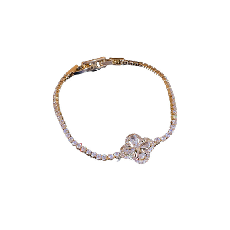 Real Gold Plated Four-Leaf Clover Zircon Buckle Fashion Light Elegant High-End Sense Bracelet Personality Trendy Hand Jewelry - view 6