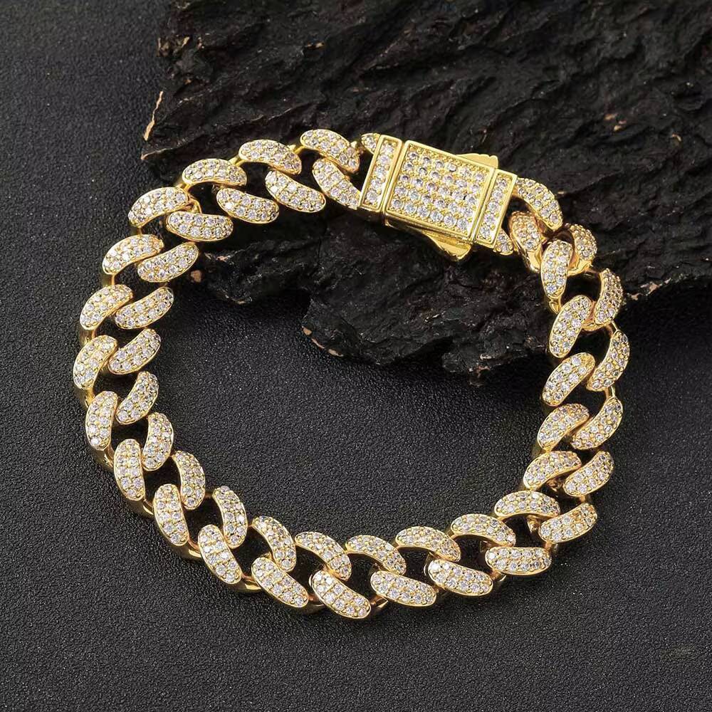 Eskeem 12mm Cuban Link Chain Necklace with Zircon for Men and Women 2Row Iced Out Hip Hop Fine Jewelry