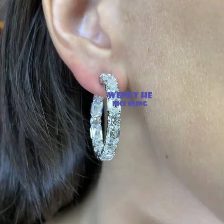 Luxury Design S925 Sterling Silver Moissanite Diamond Earrings Women Fashion Jewelry Hoop Earrings