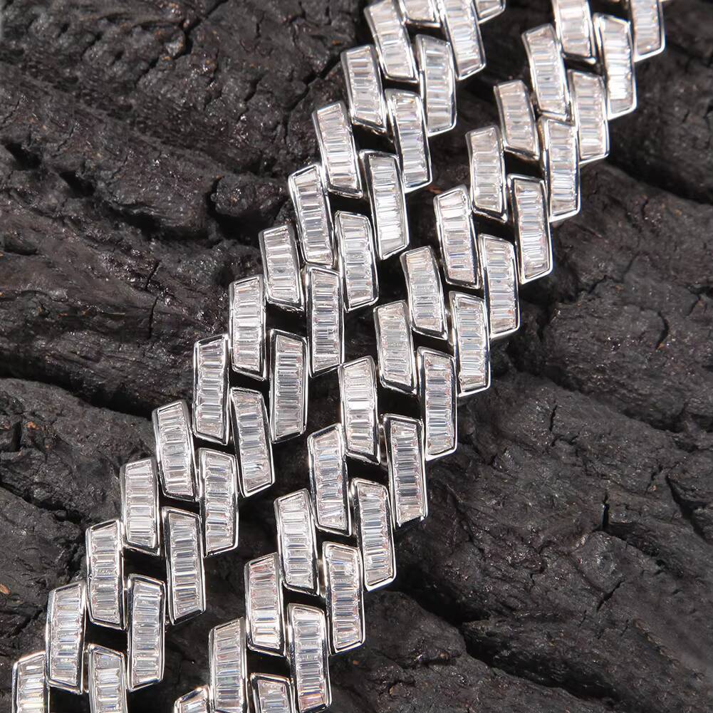 15mm Chunky Necklace Men Cuban Link Chain Iced Out 3A CZ Baguette Miami Cuban Chain Necklace