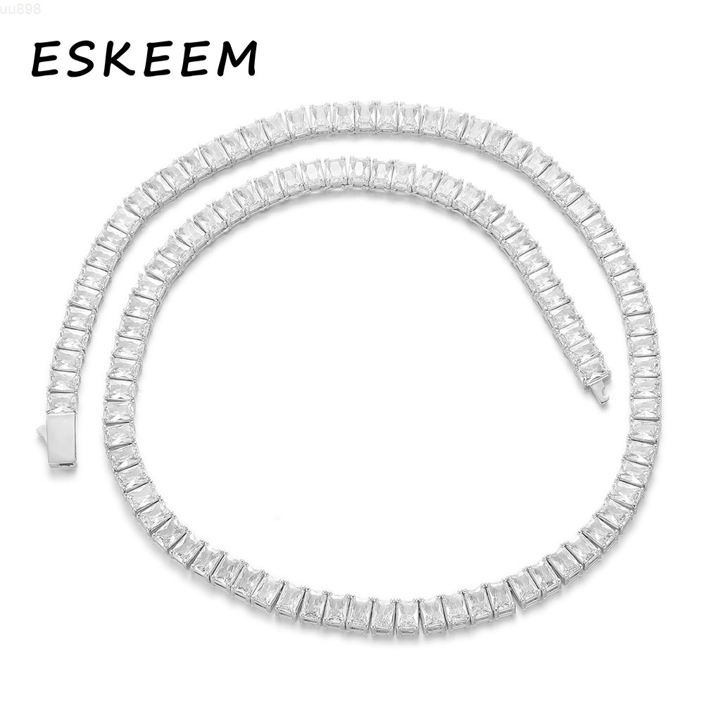 Eskeem 925 Silver Tennis Chain Necklace 6mm Iced Out Baguette VVS Moissanite Hip Hop Fine Luxury Jewelry