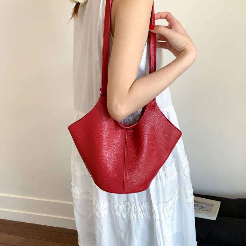 Branded Shoulder Bucket Bag Set For Women 2-In-1 Soft PU Leather Pure Color Large Capacity Shopper Tote Designer Handbags