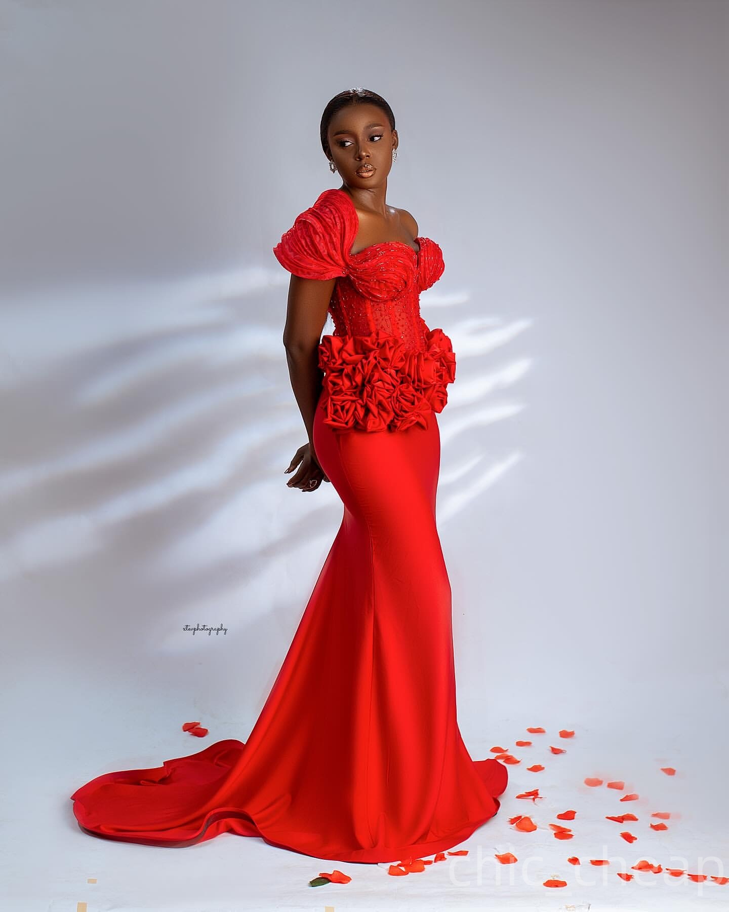 Aso Ebi Red Mermaid Prom Dresses 2025 Beaded Flowers Portrait Evening Formal Party Second Birthday Engagement Gowns Plus Size Dress For Special Occasi