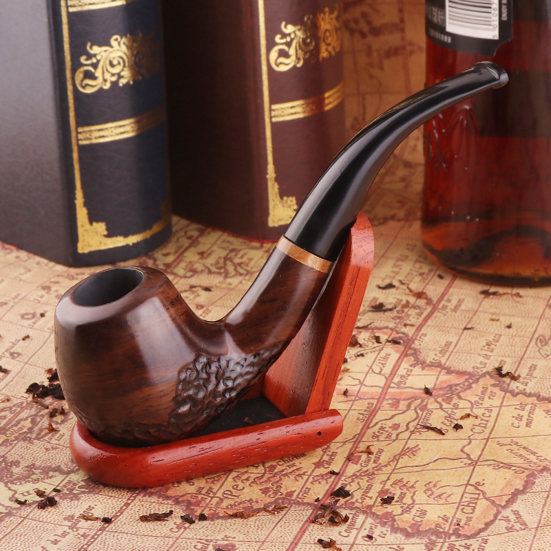 New Solid Wood Dry Pipe Smoking Craft Brown Ebony Smooth Engraved Handmade Tobacco Pipe-Model 661