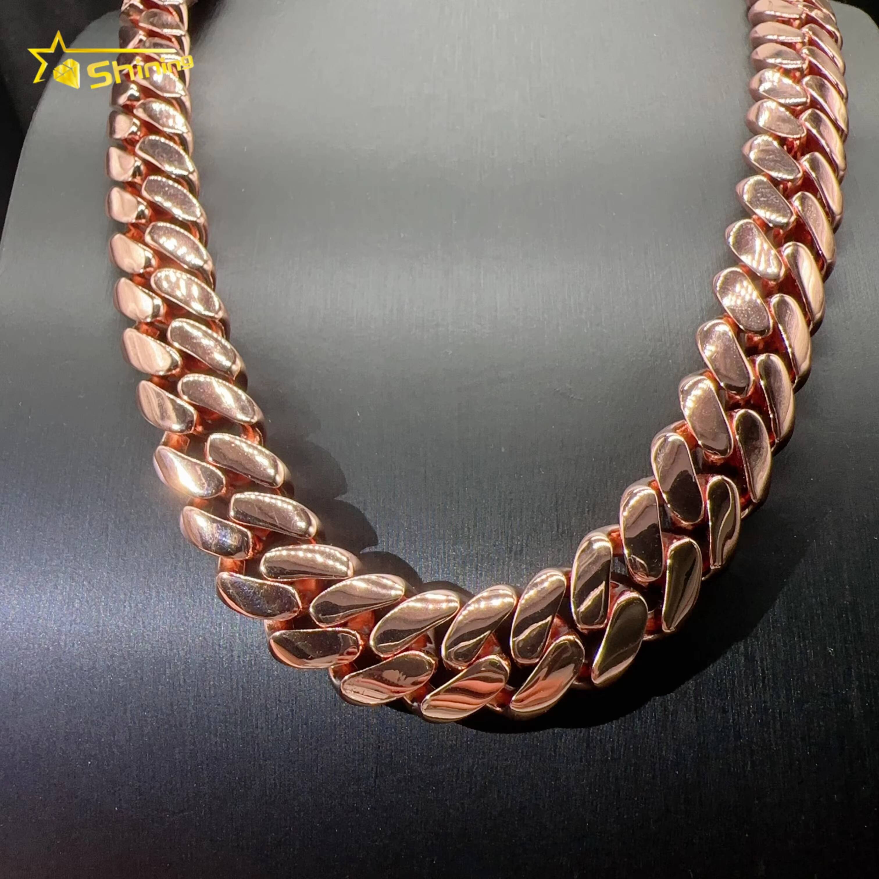 Fine Jewelry Custom Rose Gold Plated 925 Sterling Silver Luxury Hip Hop Cuban Link Chain