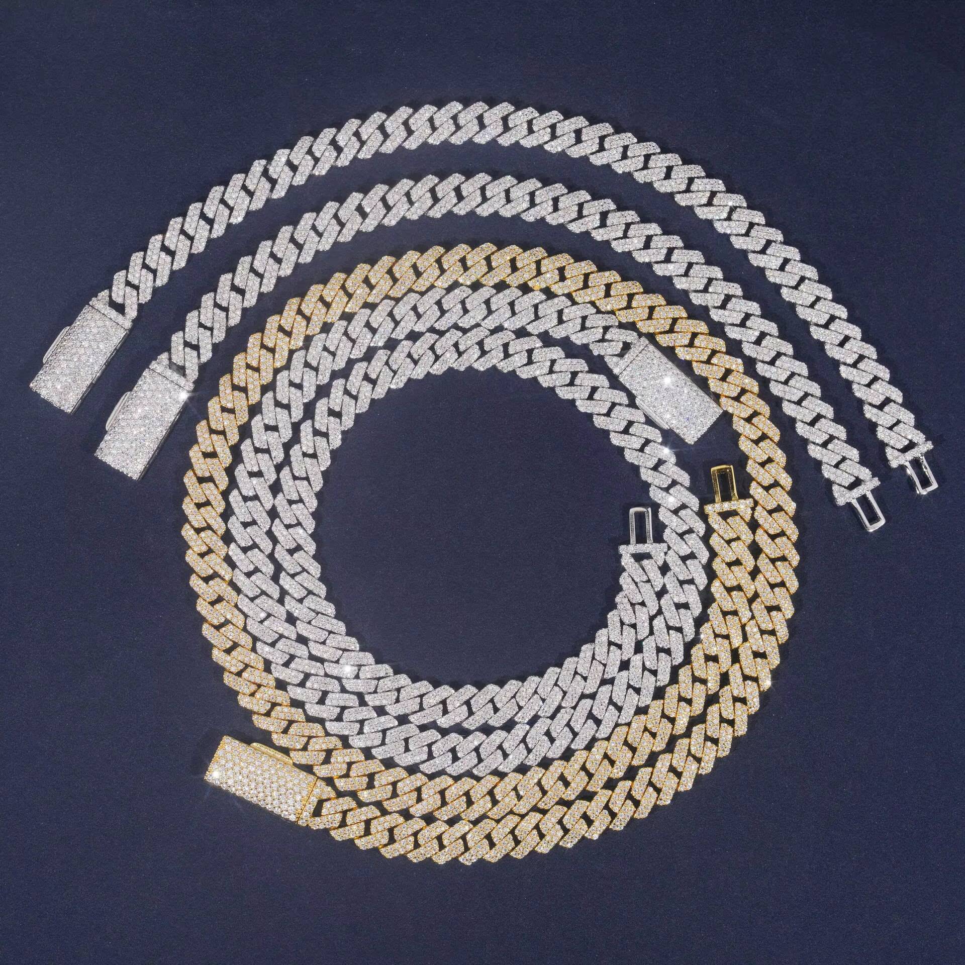 High Quality 8mm 925 Silver Moissanite Cuban Bracelet and Necklace Set Two Rows Stone CrossBorder Hiphop Style Personalized