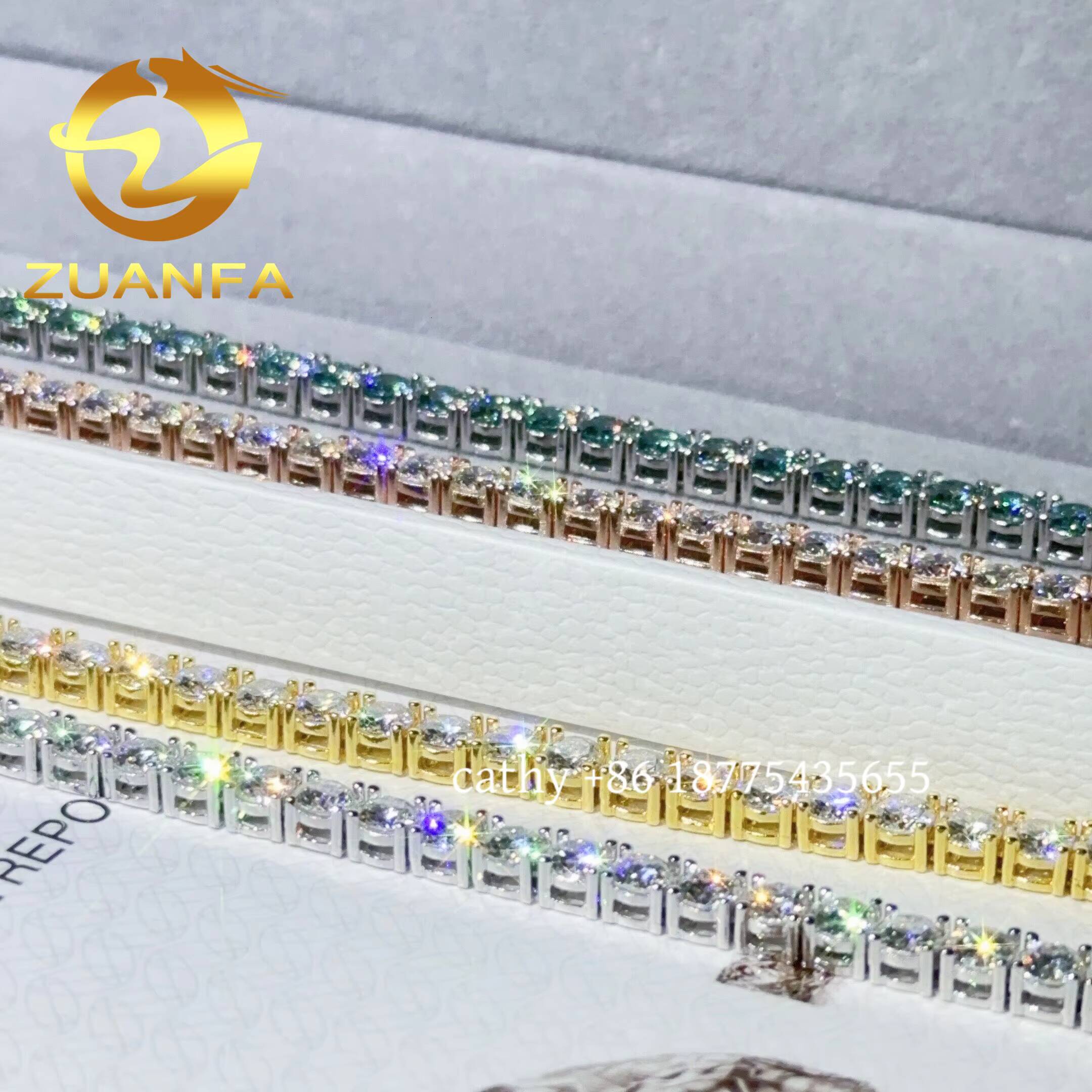 Pass Diamond Test Blue Green 3mm 4mm Moissanite Tennis Bracelet Silver 925 Hip Hop Tennis Bracelet for Men Women