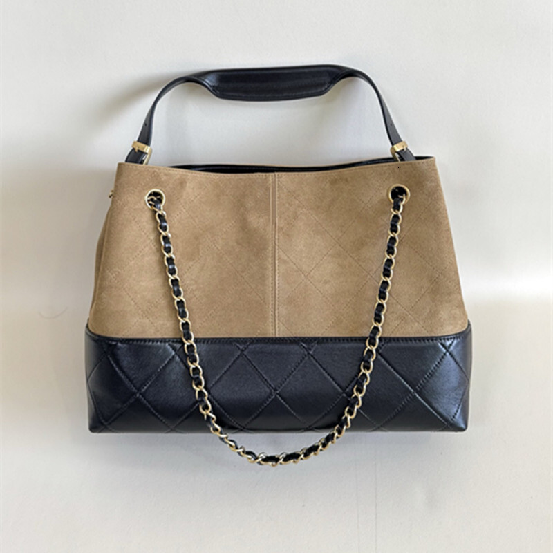 25A Designer Real Brown Suede Leather Shoulder Bags Plaid Shopping Bag With Chain Belt Woman Luxury Handbag Vintage Hobo Genuine Leather Patchwork Classic New Totes